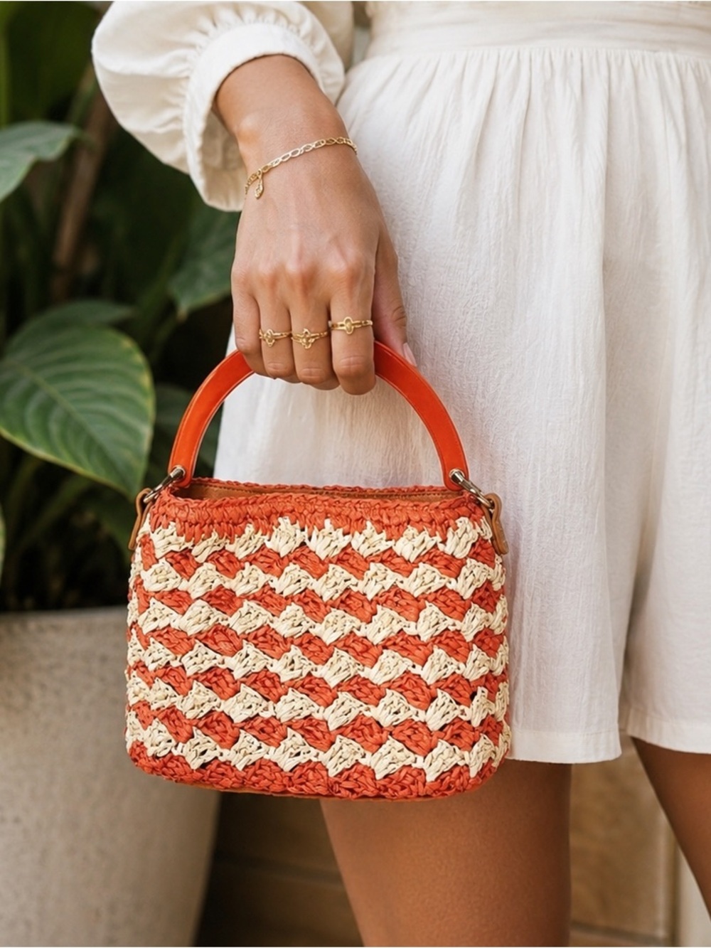 A New Day Summer Handbag Rattan Bag beach vacation bag cruise coral orange